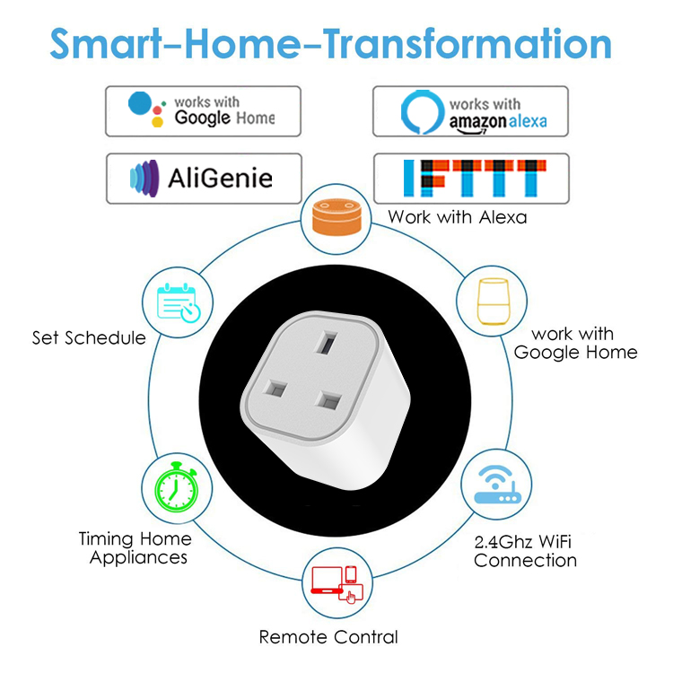 Bluetooth wifi zigbee smart power plug sockets TP24 UK remote control with Google Alexa - Smart Home - 1