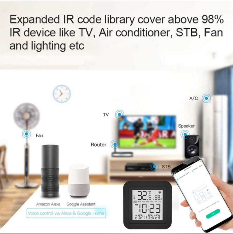 WiFi IR remote control with temperature  humidity sensor with lcd screen controlled with google home Alexa - Smart Home - 5