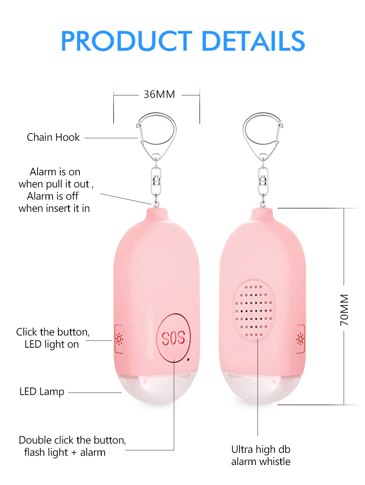 Self defense alarm and light keychain 130db women safe sound personal alarm emergency alarm keychain - Personal Alarms - 2