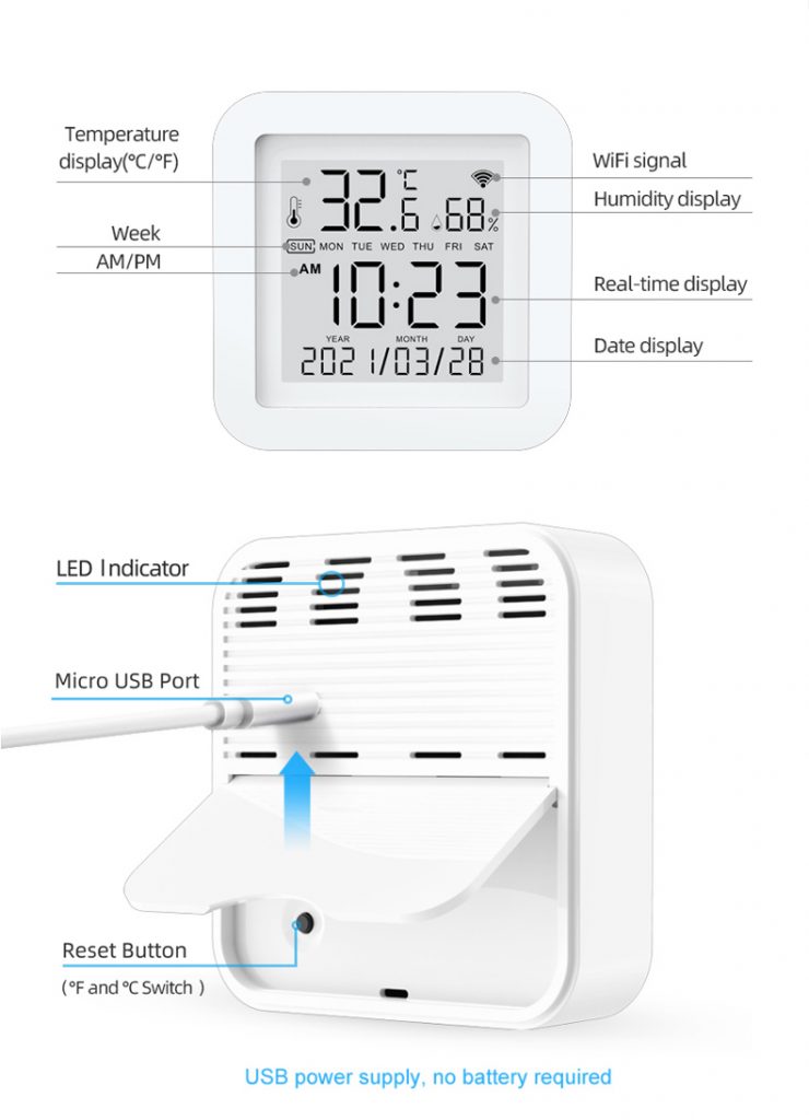 Wireless tuya digital thermometer hygrometer sensor temperature humidity monitor LCD screen - Smart Home - 3