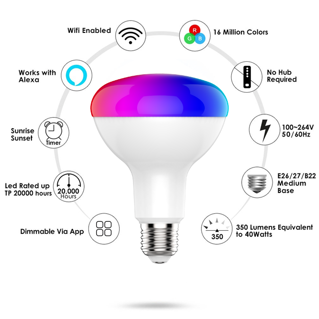 8W E27 tuya smart led bulb dimmable LED ceiling light bulb mushroom lamp RGB+CW E27 with Alexa Google Home - Smart Home - 1