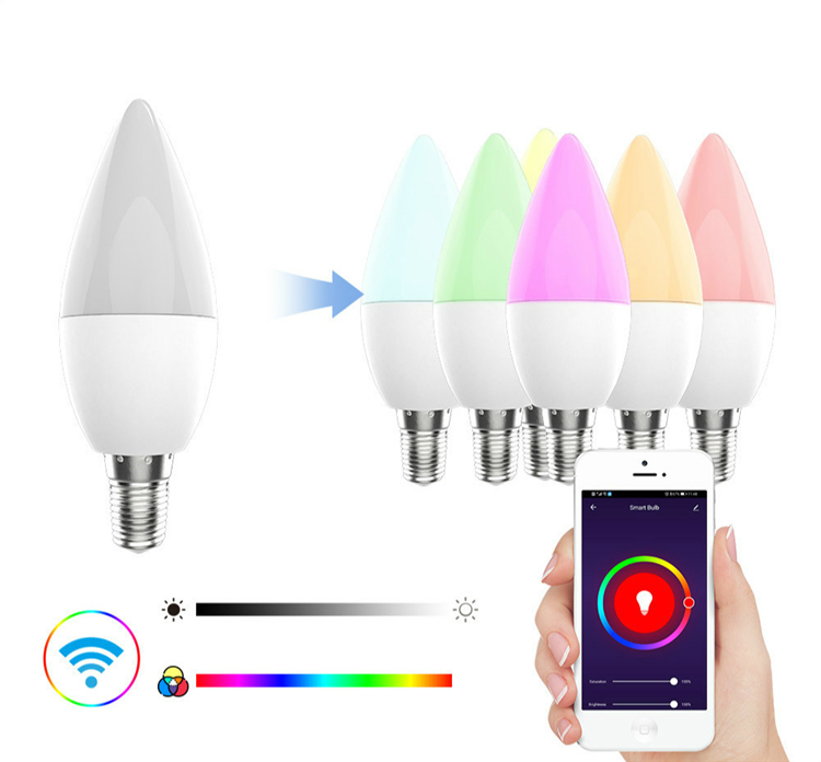 5w E14 led candle light bulbs lamp dimmable RGB color changing 2700-6500K wifi smart led bulbs - Smart Home - 3