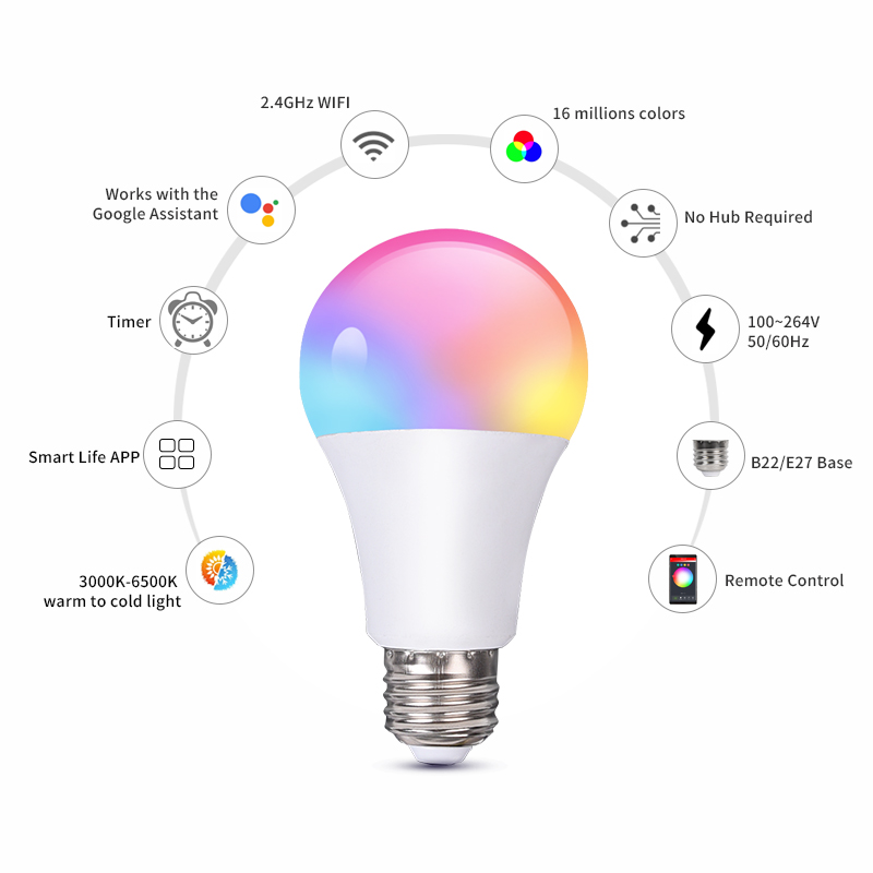 Voice control wireless smart remote control led light bulbs AC 7W RGB dimmable E27 globe bulbs led light lamp - Smart Home - 1