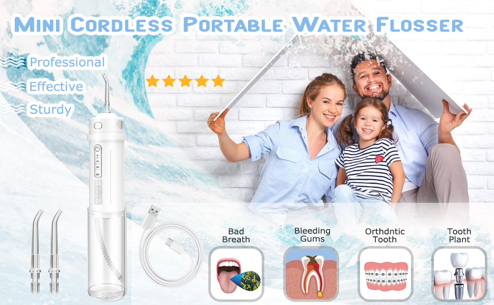 Dental Water Jet Cordless Water Flosser Teeth Cleaner Water Dental Oral Irrigator Portable Rechargeable for Braces Tooth Cleaning Travel with 3 Modes IPX7 Waterproof - Home Care - 3