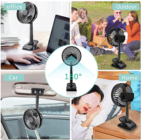 Clip Fan Battery Operated bedroom fan - 4 Speeds 360° Rotation Quiet Stroller Fan with Strong Airflow Portable fan for Office Table Bedroom Kitchen Rechargeable Small Fan for Camping Hiking Travel - Clip Fan - 2