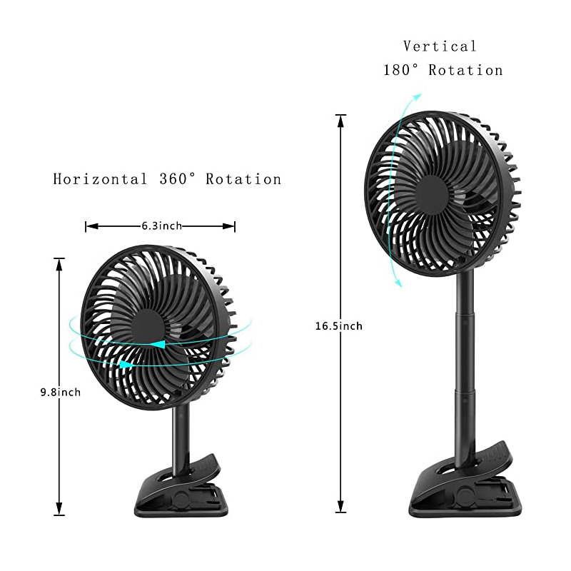 Clip Fan Battery Operated bedroom fan - 4 Speeds 360° Rotation Quiet Stroller Fan with Strong Airflow Portable fan for Office Table Bedroom Kitchen Rechargeable Small Fan for Camping Hiking Travel - Clip Fan - 1